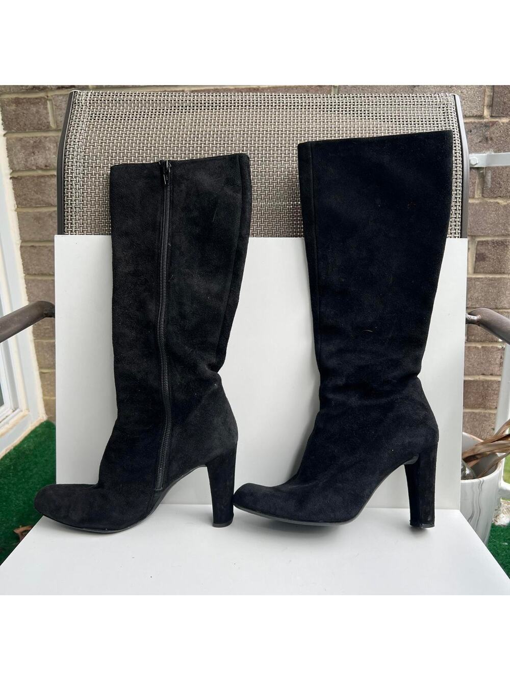 Black suede knee high boots